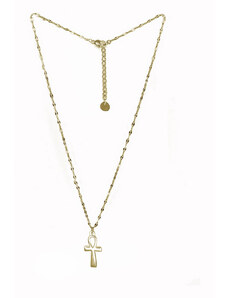 Ατσάλινο Κολιέ, αλυσίδα με σταυρό, Μήκος 40cm, Χρυσαφί, 2112-158X | Karma Fashion