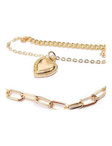 Κολιέ Μεταλλικό, τριπλή αλυσίδα με καρδιά, Μήκος 40cm, Χρυσαφί, 2012-002X | Karma Fashion