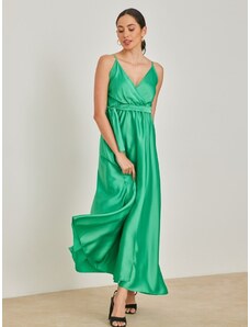 FN Fashion Φόρεμα Μακρύ Σατέν Με Άνοιγμα Πράσινο OS