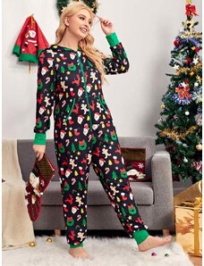 OEM Plus size Χριστουγεννιάτικη φόρμα με Φερμουάρ και Κουκούλα multicolor