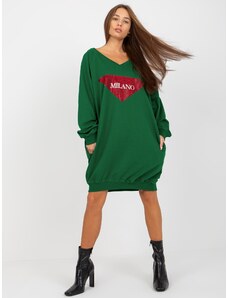 Fashionhunters Σκούρο πράσινο μακρύ oversize φούτερ με εφαρμογή