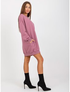 Fashionhunters Basic pink long sweatshirt with a round neckline