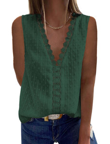 AMELY:πράσινο δαντελένιο μπλουζάκι με V ντεκολτέ LORINDA GREEN