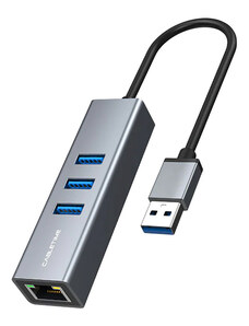 CABLETIME USB hub CT-AMLU3, RJ45 & 3x USB θύρες, 5Gbps, 1000Mbps, γκρι