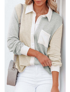 AMELY:πλεκτό γκρι-μπεζ πουλόβερ με κουμπιά SHANITA