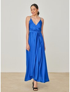FN Fashion Φόρεμα Μακρύ Σατέν Με Άνοιγμα Μπλε OS