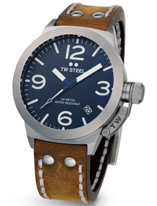 TW STEEL Canteen - CS102, Silver case with Brown Leather Strap