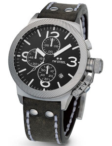 TW STEEL Canteen Chronograph - CS105, Silver case with Grey Leather Strap