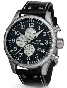 TW STEEL Volante Chronograph - VS110, Silver case with Black Leather Strap