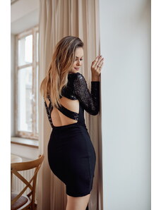 FASARDI Μαύρο κομψό εφαρμοστό φόρεμα