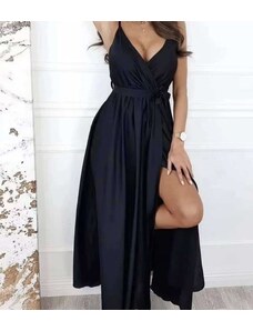 FN Fashion Φόρεμα Μακρύ Σατέν Με Άνοιγμα Μαύρο OS