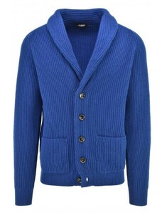 ζακέτα ολόμαλλη shawl collar +39MASQ MASQ9136 royal blue