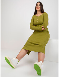 Fashionhunters Ανοιχτό πράσινο plus size rib φόρεμα με σχισμή στην πλάτη