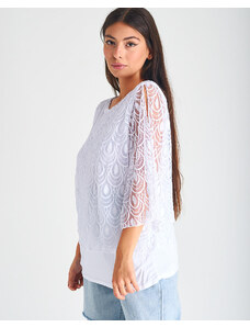 BELTIPO Γυναικείο μπλουζάκι με διάφανο μανίκι 3/4 λευκό