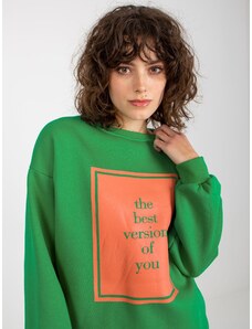 Fashionhunters Πράσινο oversize φούτερ με στάμπα
