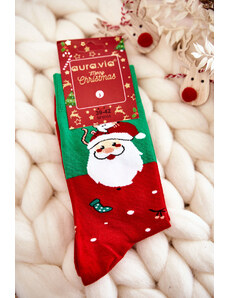 Kesi Ανδρικές χριστουγεννιάτικες βαμβακερές κάλτσες με πράσινο και κόκκινο Santa Clas