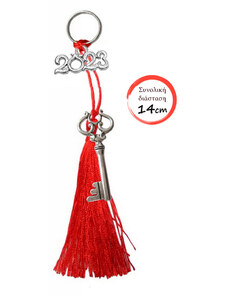 Γούρι Διακόσμησης 2023, Μεταλλικό Κλειδί ασημί με κόκκινη φούντα, 6710-331 | Kostibas