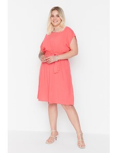 Trendyol Curve Ροζ Βισκόζη Υφαντό Φόρεμα με Κορδόνια Λεπτομέρεια