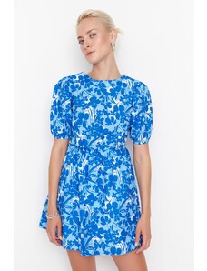 Trendyol Μπλε Υφαντό Φλοράλ Πίσω Λεπτομέρεια Μίνι Υφαμένο Φόρεμα