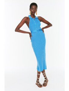 Trendyol Μπλε Ζώνη Λεπτομερής Πλεκτό Φόρεμα