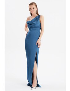 Trendyol Navy Blue Βραδινό φόρεμα με πλάτη Λεπτομερές μακρύ βραδινό φόρεμα