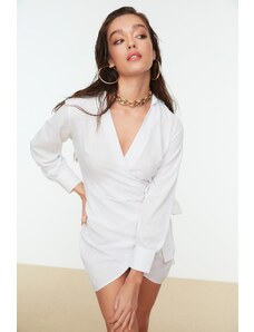 Trendyol Λευκό Μίνι Υφαντή Γραβάτα 100% Βαμβακερό Φόρεμα Παραλίας