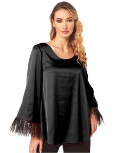 ANNA RAXEVSKY Γυναικεία σατέν μπλούζα σε άλφα γραμμή B22232 BLACK, Χρώμα Μαύρο, Μέγεθος S
