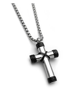Asimenio Ανδρικός σταυρός από ατσάλι σε μαύρο λευκό SA264