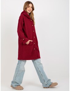 Fashionhunters Γυναικείο βελούδινο παλτό καστανιάς με κουκούλα
