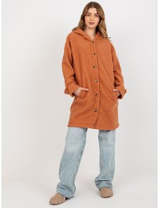 Fashionhunters Γυναικείο σκούρο πορτοκαλί βελούδινο παλτό με κουκούλα