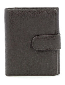 HEXAGONA Γυναικείο πορτοφόλι μικρό με κούμπωμα σε καφέ σκούρο δέρμα GWT4G11 - 227167-54