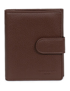 HEXAGONA Γυναικείο πορτοφόλι μικρό με κούμπωμα σε καφέ δέρμα FGE247DE - 227167-04