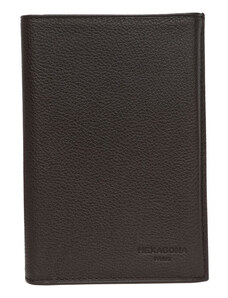 HEXAGONA Ανδρικό πορτοφόλι όρθιο σε καφέ σκούρο δέρμα JKJ111UJ - 226597-54