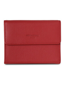 HEXAGONA Γυναικείο πορτοφόλι μεσαίο με κούμπωμα σε κόκκινο σκούρο δέρμα BVG226NG - 227143-06