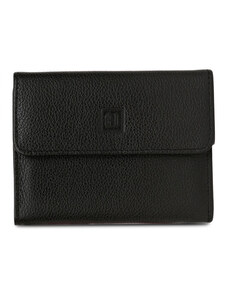 HEXAGONA Γυναικείο πορτοφόλι μεσαίο με κούμπωμα σε μαύρο δέρμα BVC222NC - 227143-01