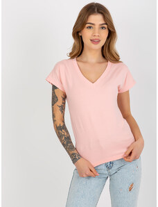 Fashionhunters Γυναικείο βασικό T-shirt με λαιμόκοψη - ροδακινί