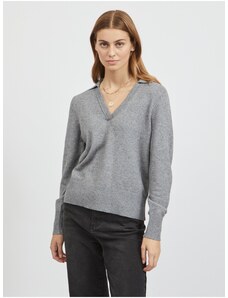 Γκρι γυναικείο πουλόβερ με λαιμόκοψη clamshell VILA Ril - Γυναικεία