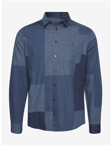Blue Denim Patterned Shirt Blend Patchwork - Ανδρικά