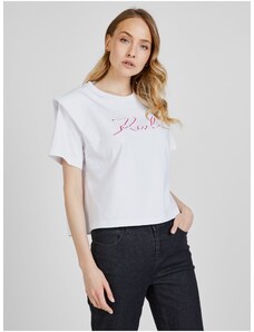 Λευκό Γυναικείο T-Shirt με Μαξιλαράκια Ώμου KARL LAGERFELD - Γυναικεία