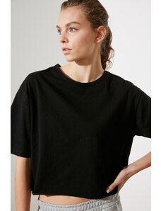 Trendyol Μαύρο Χαλαρό Crop Πλεκτό T-Shirt