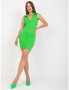 Fashionhunters Ανοιχτό πράσινο ριπ φόρεμα με κουμπιά