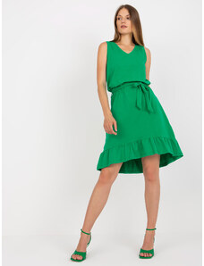 Fashionhunters Βασικό πράσινο φόρεμα με δέσιμο RUE PARIS