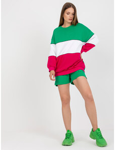 Fashionhunters Βασικό φούτερ με κουκούλα πράσινο και φούξια από την RUE PARIS