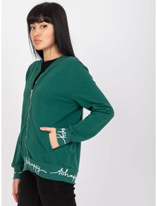 Fashionhunters Γυναικείο σκούρο πράσινο βαμβακερό φούτερ τύπου bomber