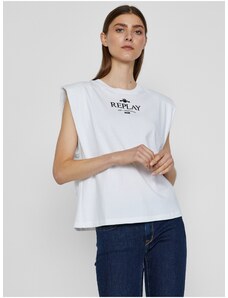 Λευκό Γυναικείο T-Shirt με Replay Print - Γυναικεία