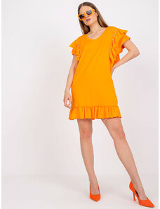 Fashionhunters Πορτοκαλί φόρεμα με βολάν και απλικέ στα μανίκια