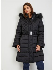 Guess Black Down Χειμωνιάτικο Παλτό με Αποσπώμενη Κουκούλα και Γούνα Gu - Ladies
