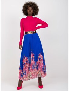 Fashionhunters Σκούρα μπλε πλισέ μάξι φούστα με ζώνη