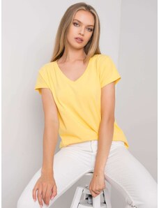 Fashionhunters Κίτρινο βαμβακερό μπλουζάκι με λαιμόκοψη V