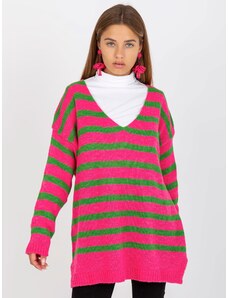 Fashionhunters OCH BELLA ροζ και πράσινο ριγέ oversize πουλόβερ